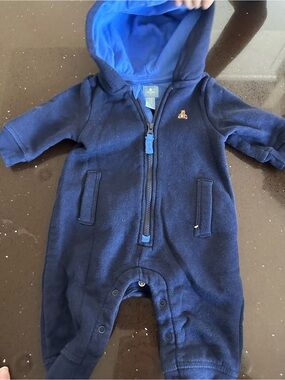 GAP Navy Hooded Baby One-Piece Romper with Bear Patch